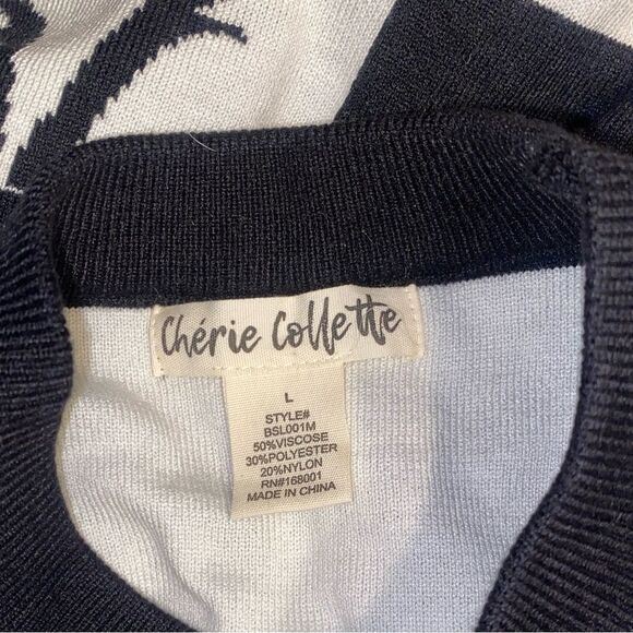 CHERIE COLLETTE Women’s Checkered Black White Bow Sweater - Picture 3 of 3